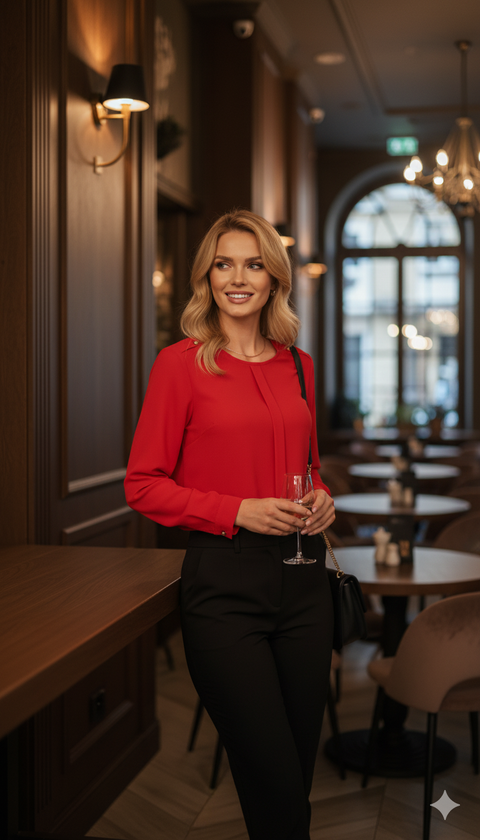 Omuzları gold metal detaylı bordo bluz