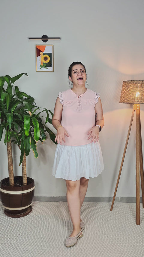 Çiçek Detaylı Toz Pembe Bluz