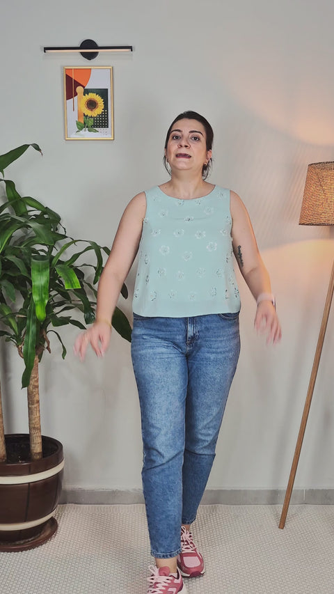 Mint Yeşili Sıfır Kollu Bluz