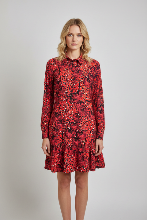 Kırmızı leopar desenli elbise