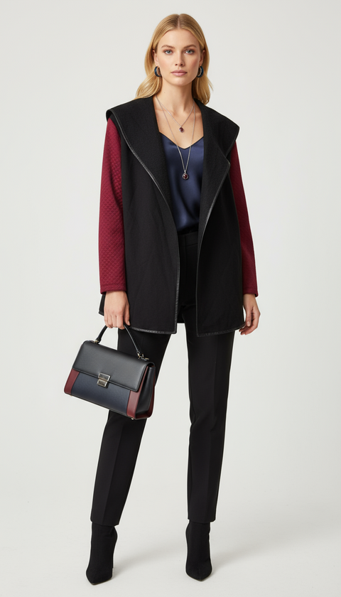 Kapitone bordo kol şordonşu siyah ceket