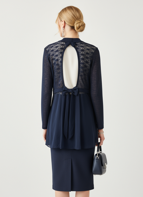 Lacivert dantel detaylı hırka