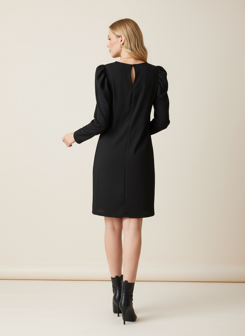 Balon kol siyah elbise