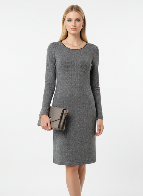 Gri desenli uzun elbise