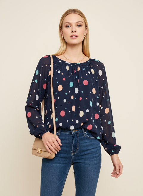 Puan desenli şifon bluz
