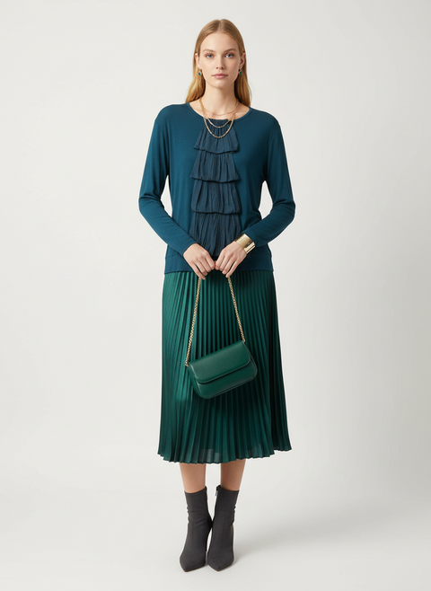 Yeşil önü püsküllü bluz