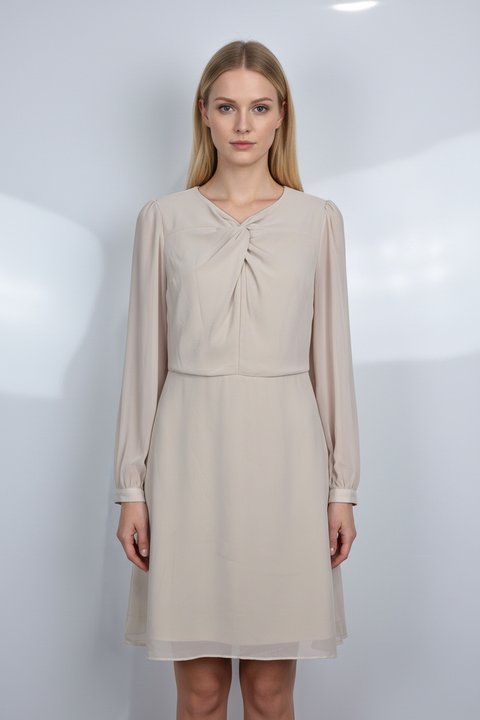 Astarlı şifon bej elbise