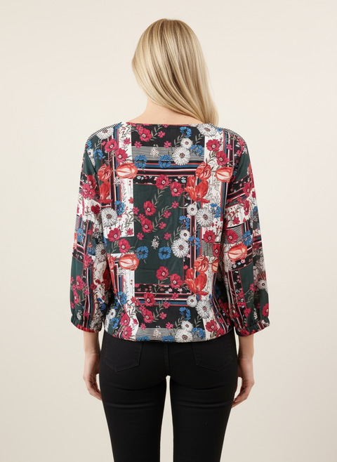 Çizgili ve çiçek desenli bluz