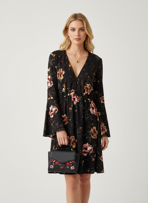 Çiçekli siyah elbise