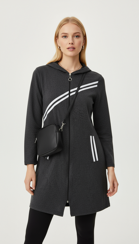 Koyu füme beyaz şeritli ceket