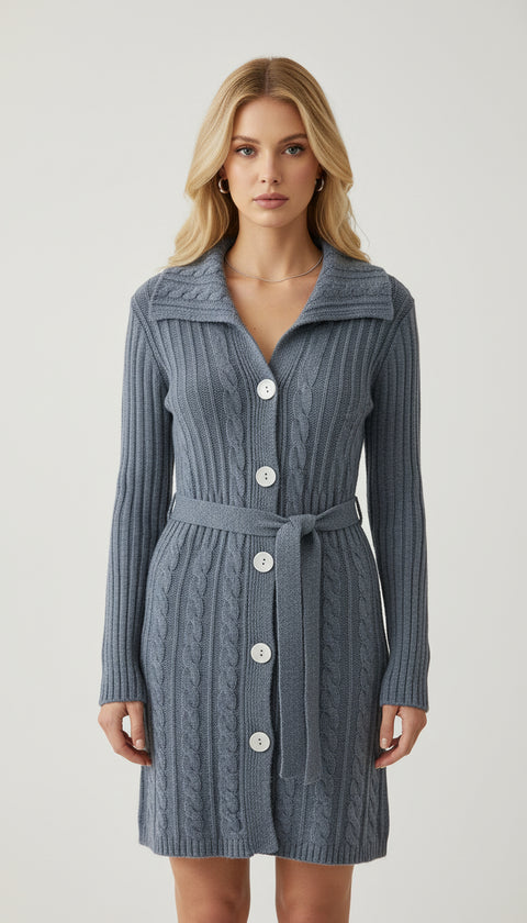 Üç düğmeli geniş yaka gri hırka