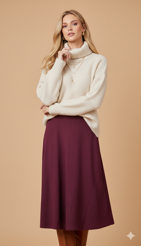 Bordo çelik örgü midi boy etek