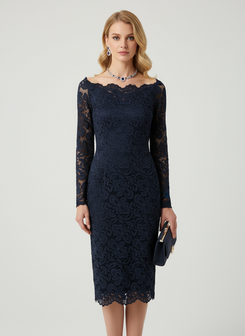 dantel detaylı lacivert elbise