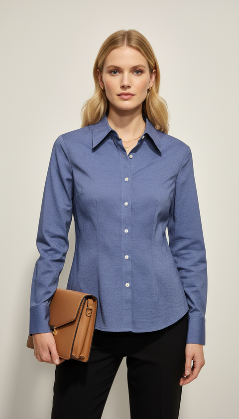 Mavi dar kesim gömlek