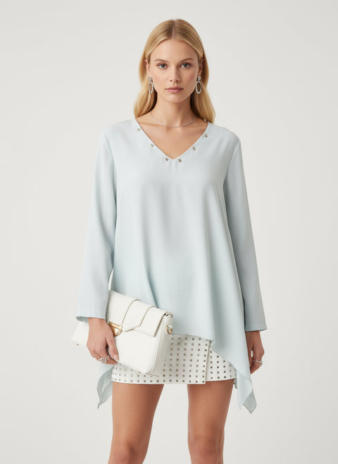 yakası metal detaylı mint yeşili bluz