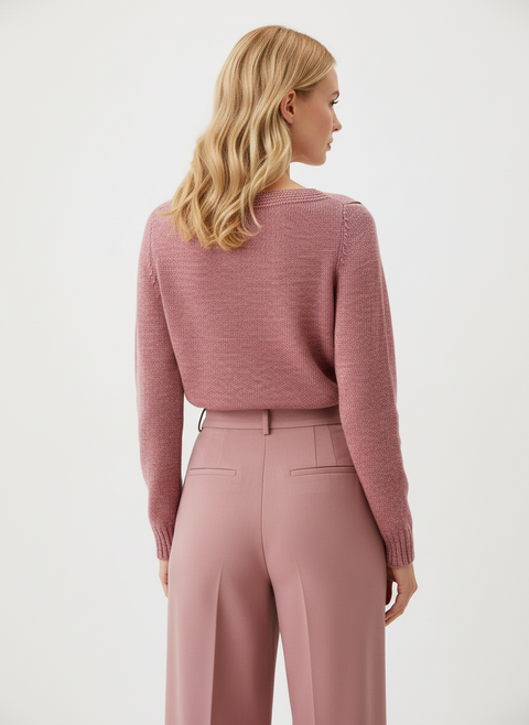 Lila beyaz desen detaylı kazak