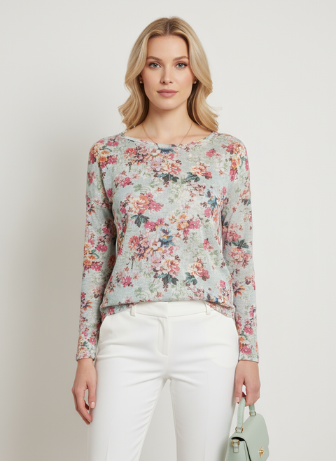 renkli çiçek desenli mint yeşili bluz
