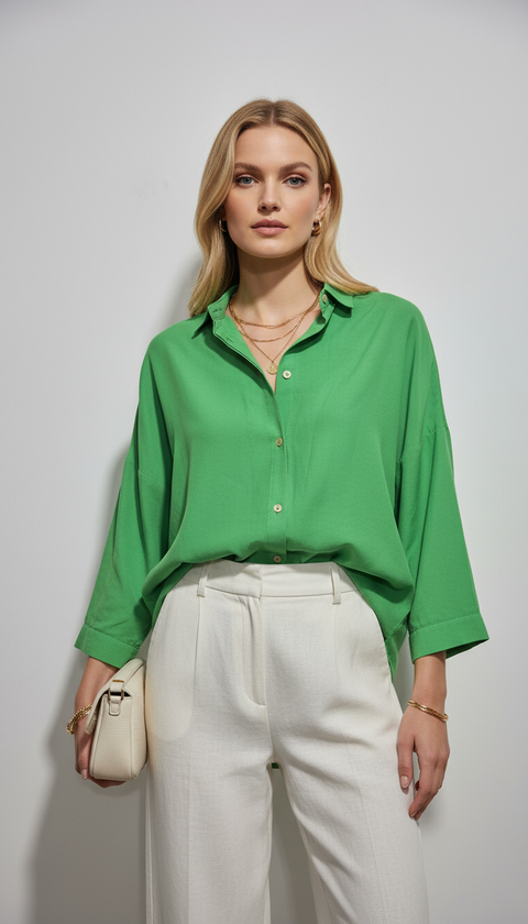 Yeşil basic salaş gömlek