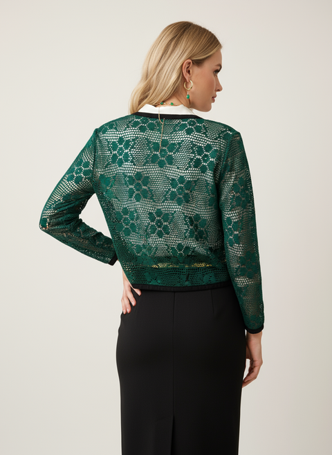 Yeşil dantelli hırka