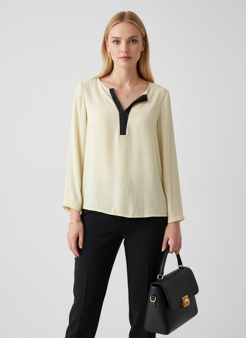Önü v yaka sarı bluz
