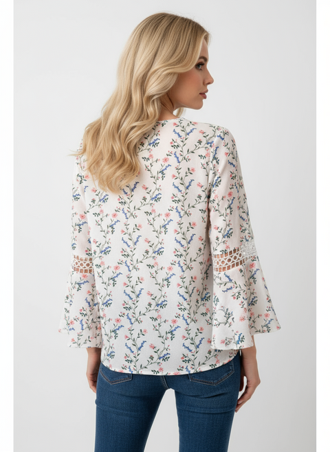 Çiçek desenli v yaka bluz