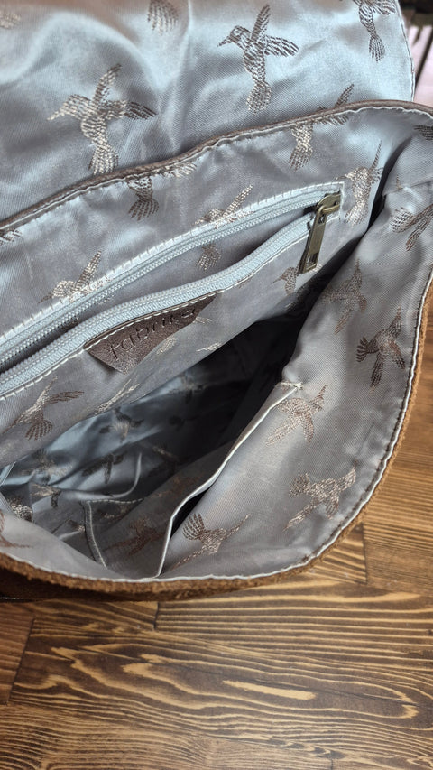 Kahverengi süet-deri sırt çanta