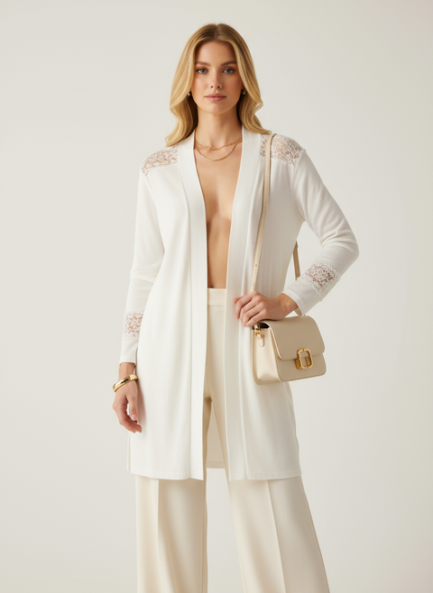 Beyaz arkası bağlamalı hırka