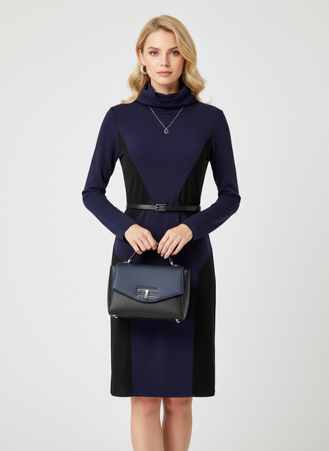 Mor siyah desenli elbise