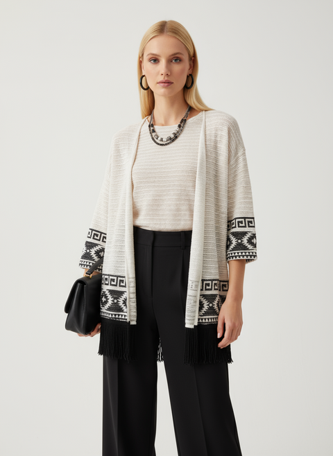 Beyaz altı püsküllü hırka