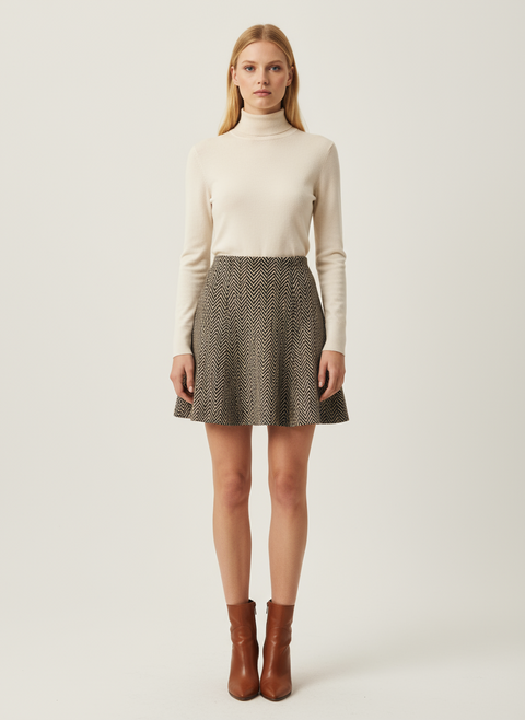 Altı pileli çizgi desenli etek