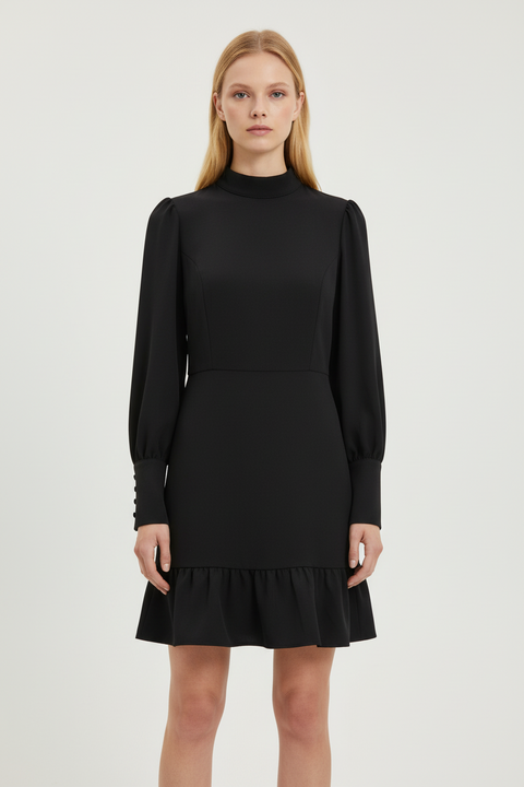 fırfır detaylı siyah elbise