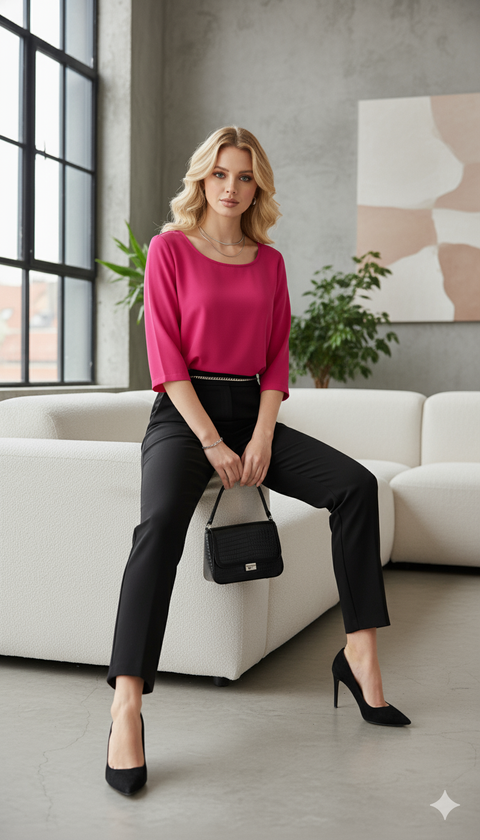 Şifon yarım kol kırmızı bluz