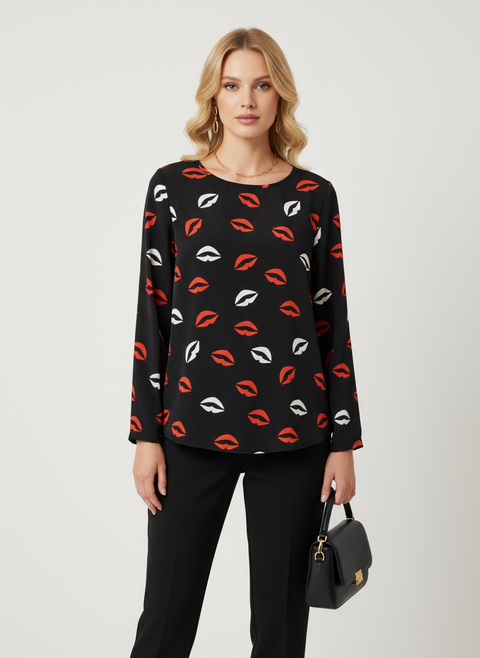 Desenli siyah bluz