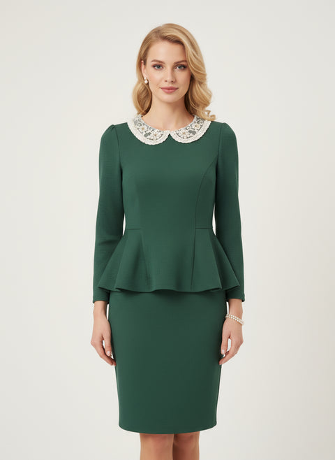 Dantel boğaz yaka yeşil kazak