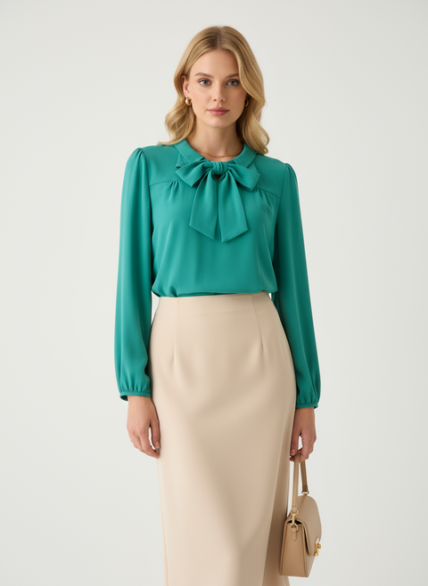 fırfır yaka detaylı yeşil bluz