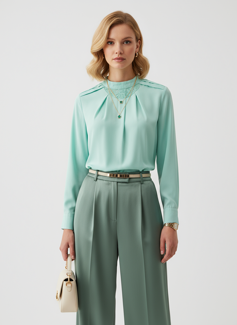 dantel detaylı su yeşili bluz