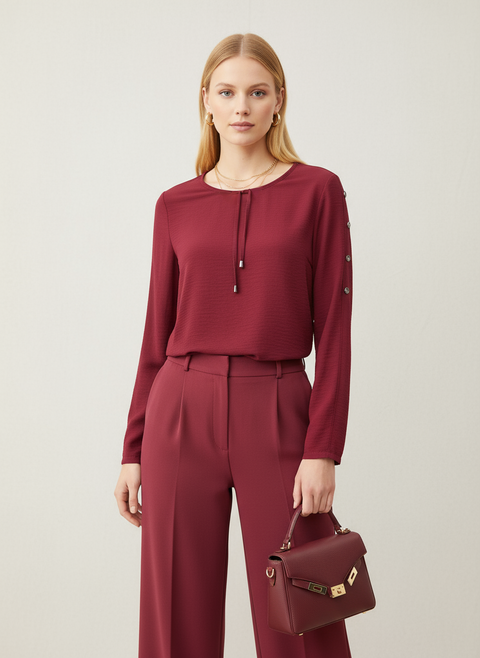 Bordo önden bağlamalı bluz