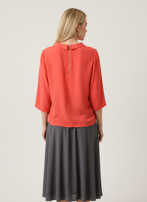 yakası fırfır detaylı mercan bluz