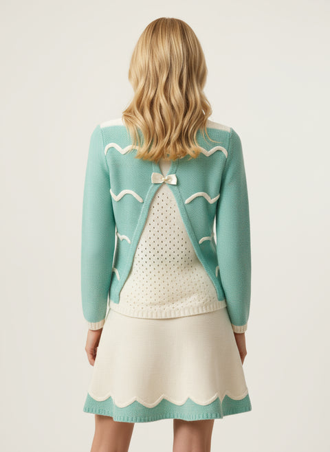 Boncuklu kurdele detaylı yeşil kazak