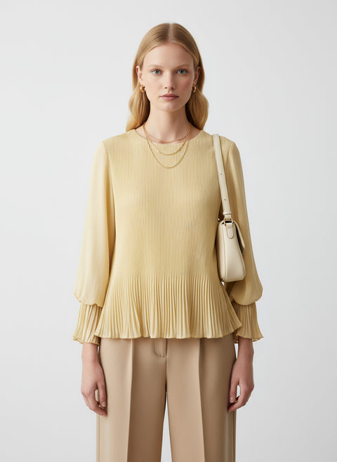Fitilli sarı şifon bluz