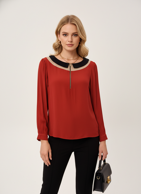 siyah yakalı kahve bordo bluz