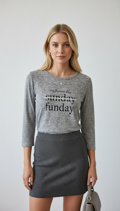 Yazı detaylı truvakar kol gri bluz