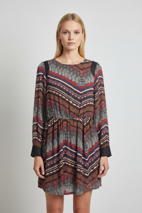 etnik desen şifon elbise