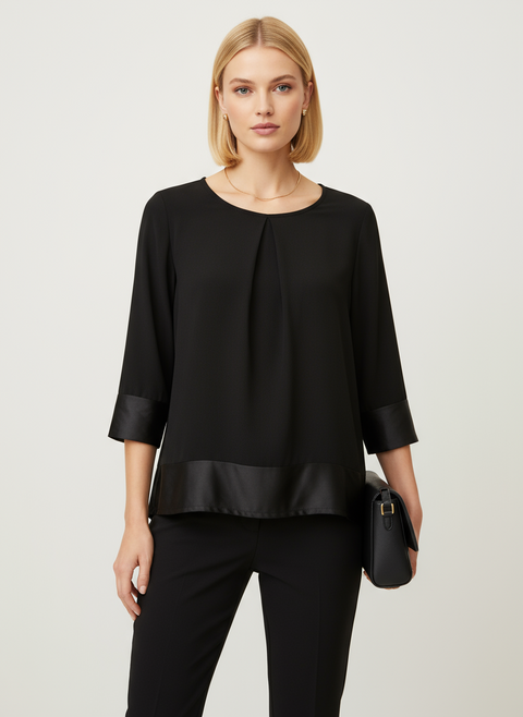 Siyah altı saten detaylı bluz