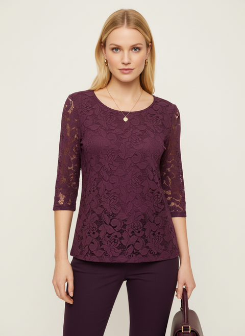 dantel detaylı mürdüm bluz