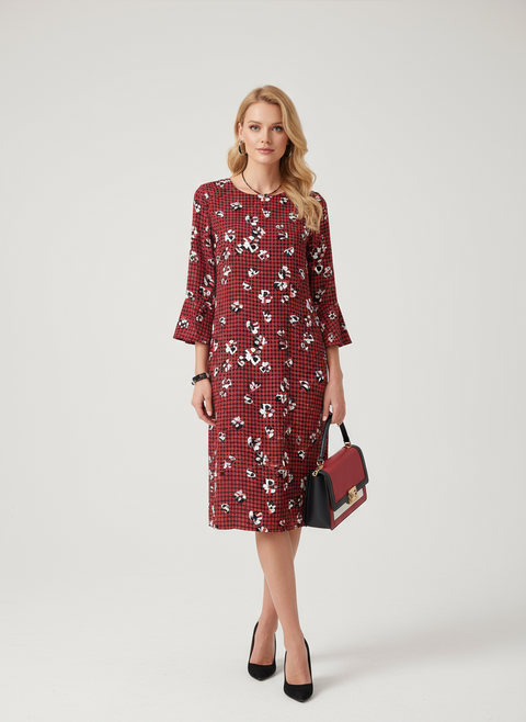 bordo çiçek desenli elbise