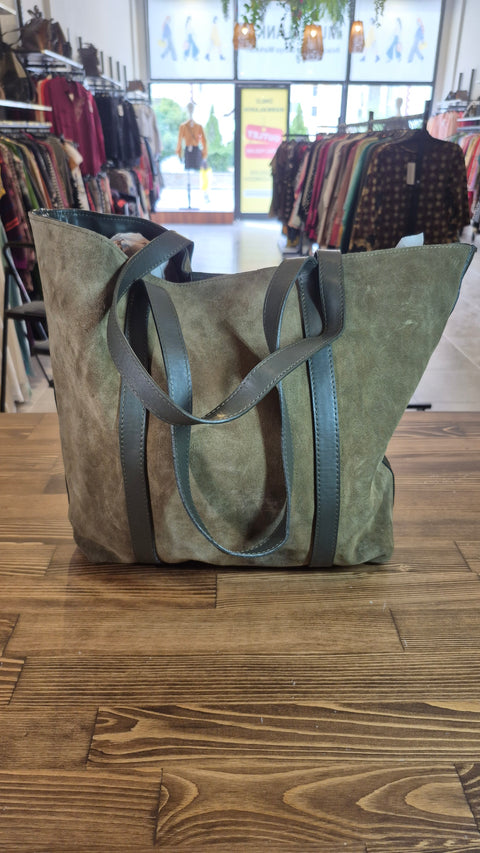 Haki süet-deri omuz çanta