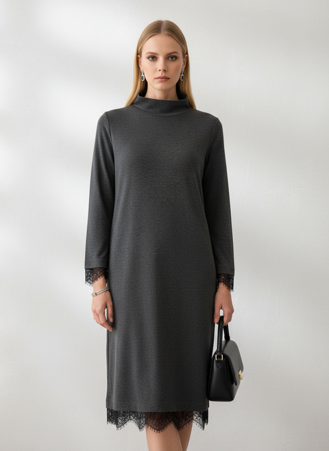 dantel detaylı siyah elbise