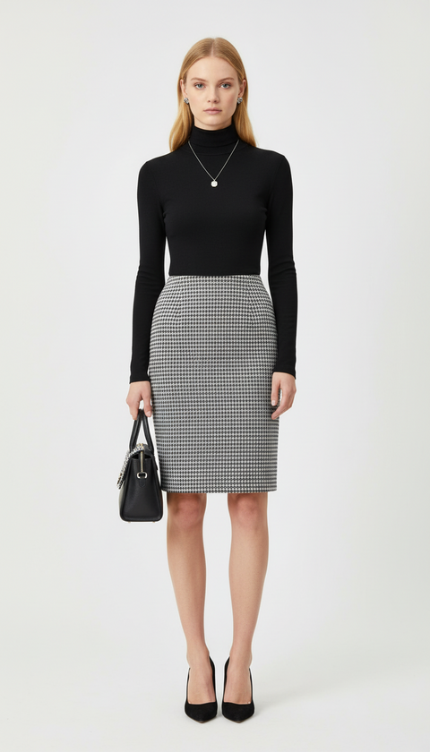 Midi boy desenli kalem etek