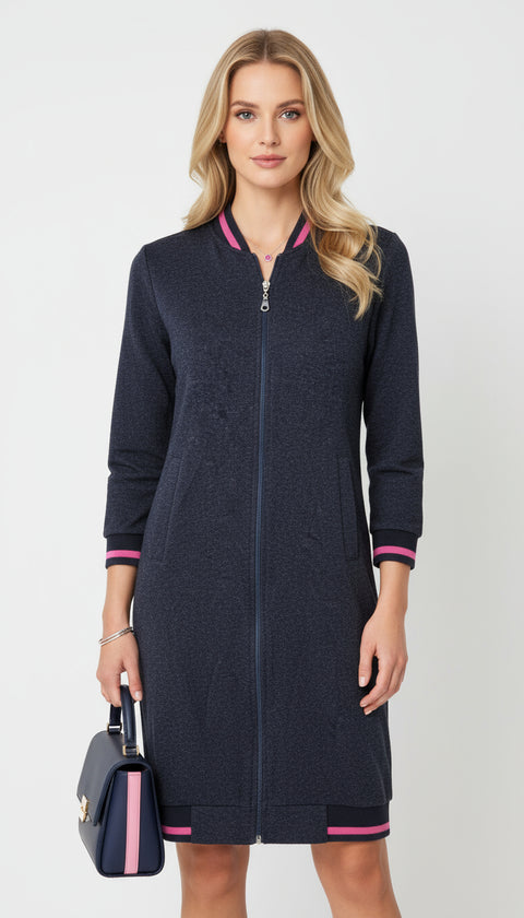 Pembe ribana geçişli koyu lacivert ceket